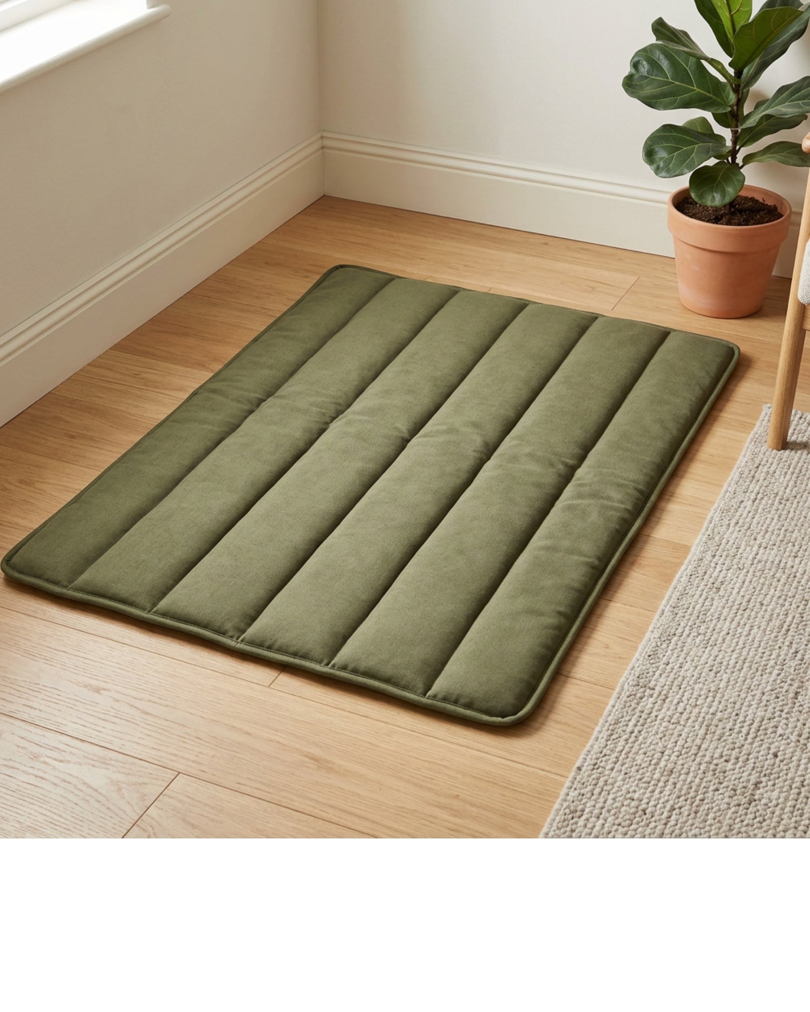 Lvme Channel-Stitched Washable Dog Bed Mat 115 x 75 cm Olive - Lifestyle view