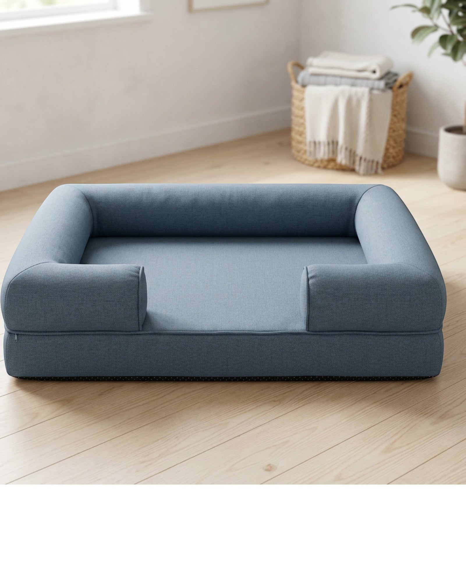 Lvme Memory-Foam Bolster Dog Bed 110 x 80 cm Slate Blue - Lifestyle view