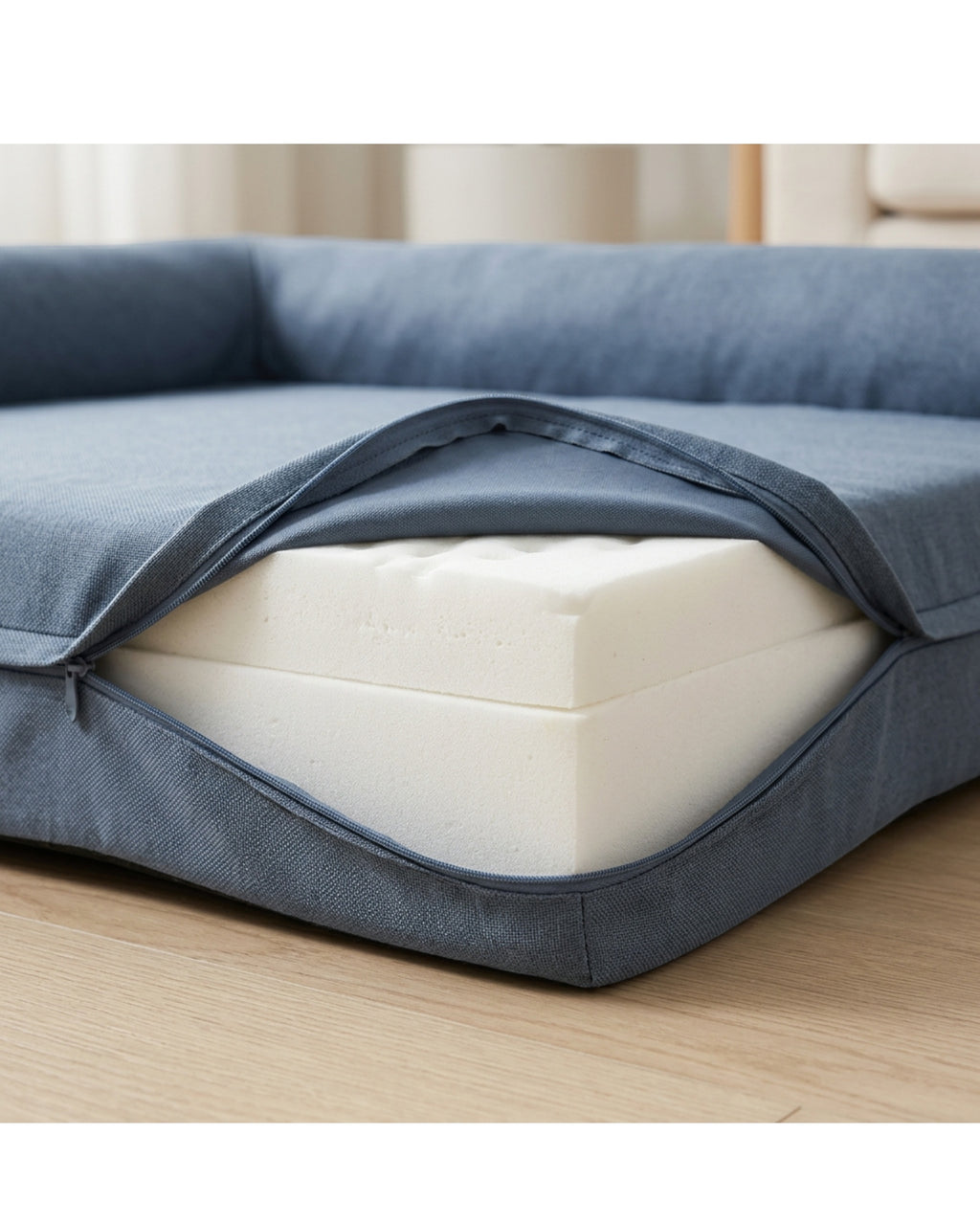 Lvme Memory-Foam Bolster Dog Bed 110 x 80 cm Slate Blue - Detail view